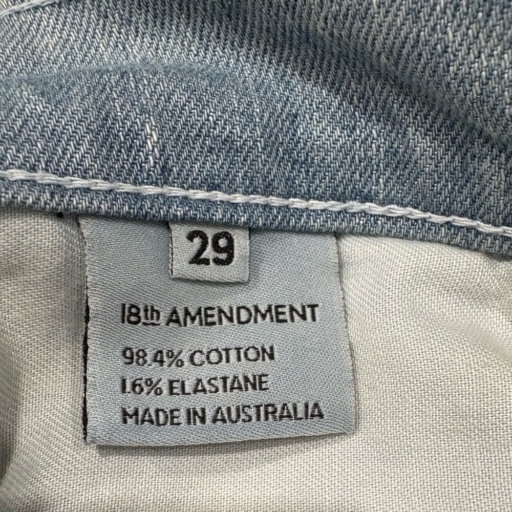 "18th Amendment Hayworth jeans straight leg size 29 light blue wash cotton blend - Picture 5 of 8